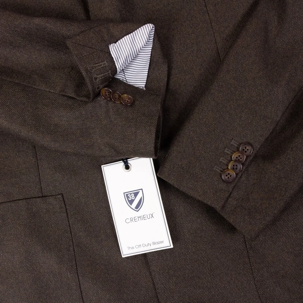 NWT Cremieux Blazer Mens XL Brown Off-Duty Sport Coat Herringbone Surgeon Cuff